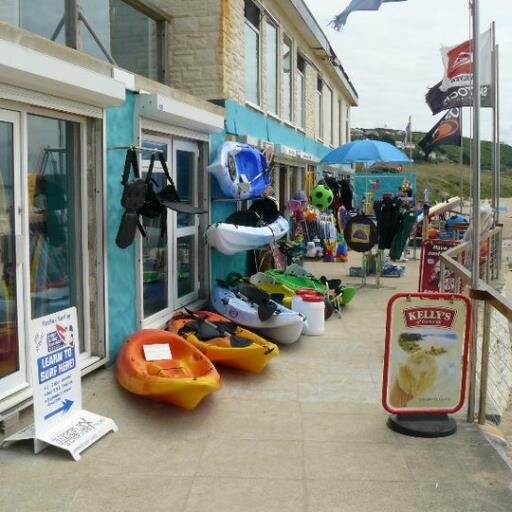 Laid back Surf Shop & Water sports Hire Centre on  Praa Sands beach.