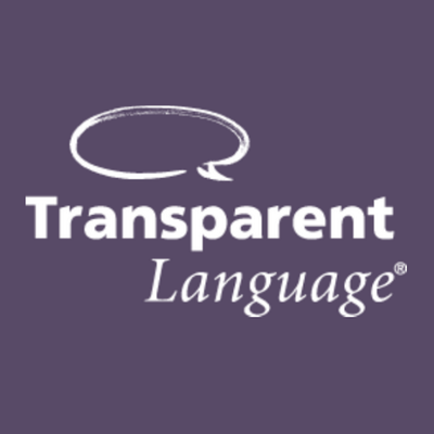 Transparent Language logo with a speech bubble on a purple background