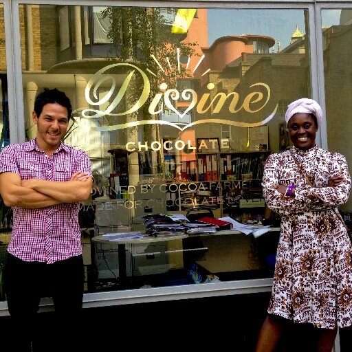 Erik Houlihan-Jong @houliefoodie and Gloria Lilley. @divinechocolate's Chocolateers. Owned by cocoa farmers - made for chocolate lovers.