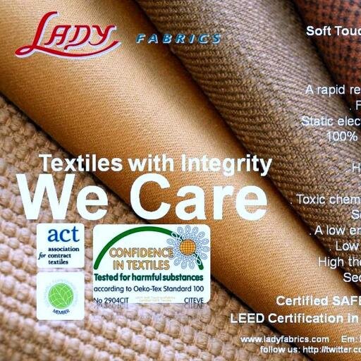 LADY is a vertically integrated Natural Fiber Textile Mill our Certified SAFE Soft Touch ecoFabrics are Enjoyed Globally and Distributed by Fine Fabric Houses