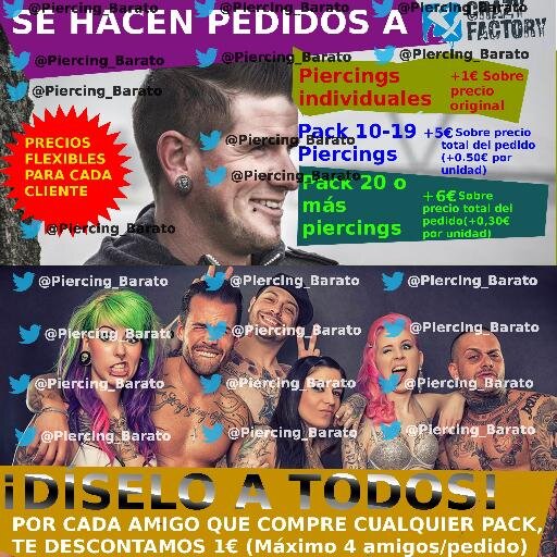 ¿Harto de pagar precios desorbitados por piercings de buena calidad? Se hacen pedidos sin cantidad o precio minima a http://t.co/z3c0cFLkJc