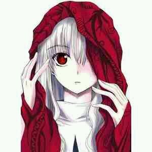 I am depressed and I am evil what I wear: red long sleeve hooded cloak with black skinny jeans and a white tank top. my facial appearance: white hair red eyes