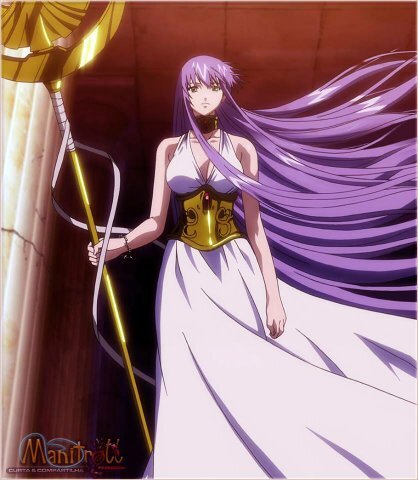 Diosa Athena de la  Guerra pasada al siglo XX, hermana del huésped de Hades, Alone y amiga de Tenma el caballero legendario de Pegaso
