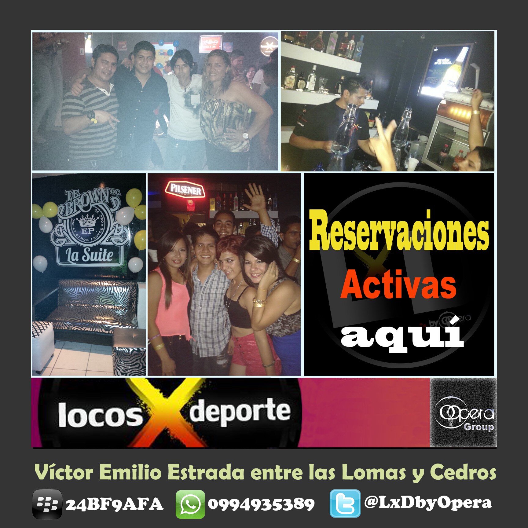 locosXdeporte. Farra, musica, deportes y piqueos en el mejor Resto Bar de Urdesa. V. E. Estrada y Cedros. RSV pin:24BF9AFA. WhatsApp: 0994935389 #Followback Gye