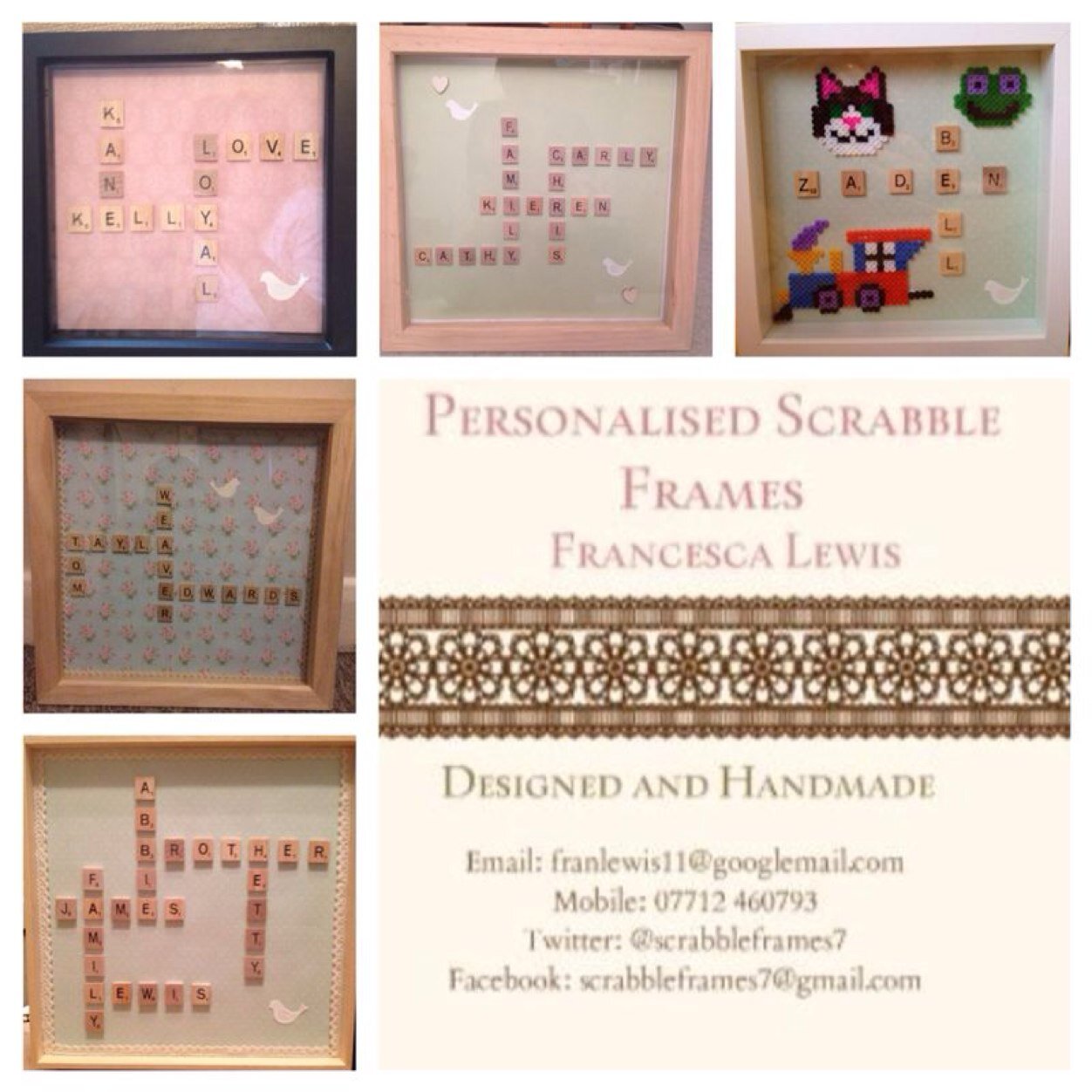 I hand design and make scrabble Picture Frames.