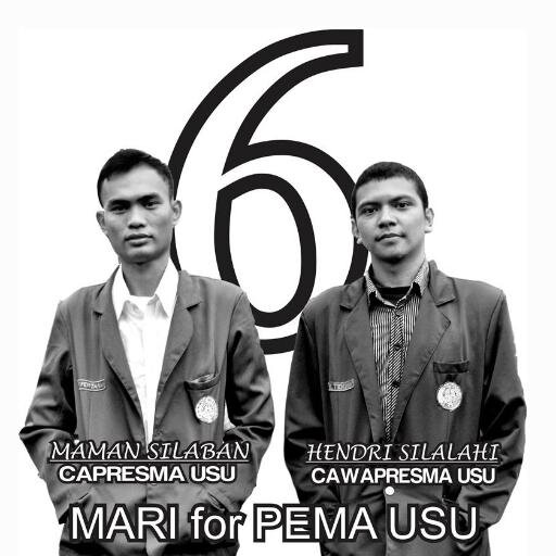 AKUN TWITTER RESMI CAPERSMA DAN CAWAPRESMA PEMA USU NOMOR URUT 6. MAMAN KURNIAWAN SYAHPUTRA SILABAN dan HENDRI RENHAD SILALAHI UNTUK PEMA USU YANG LEBIH BAIK