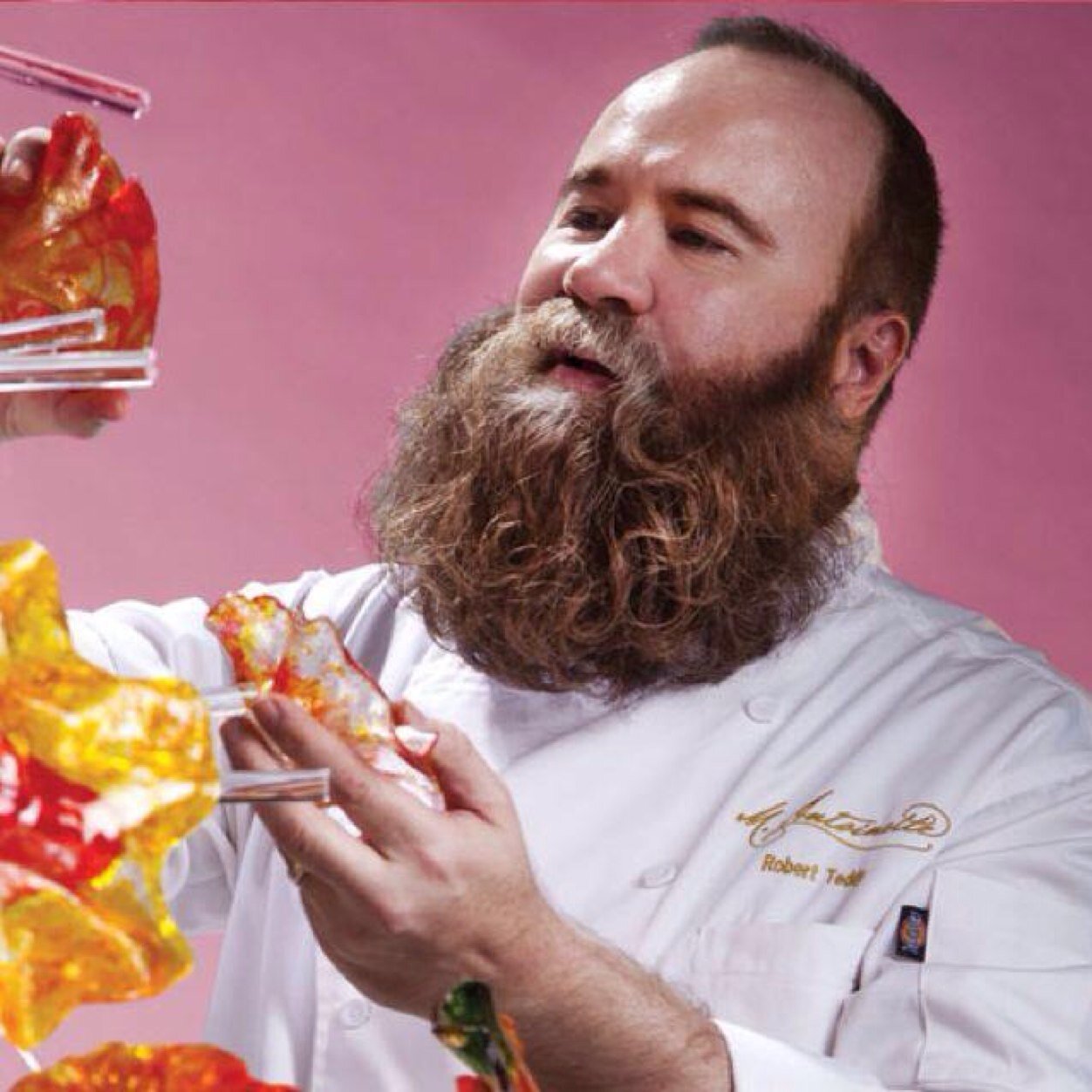 Chef Robert Teddy, award-winning artist & pastry chef, National Beard Competition winner and Food Network guest star. Time to make donuts!!