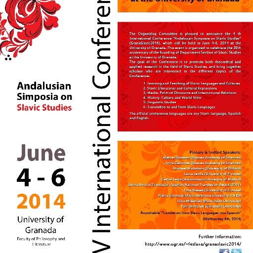 XX aniversario de la Sección departamental de Filología Eslava en la UGR (4-6 de junio de 2014)