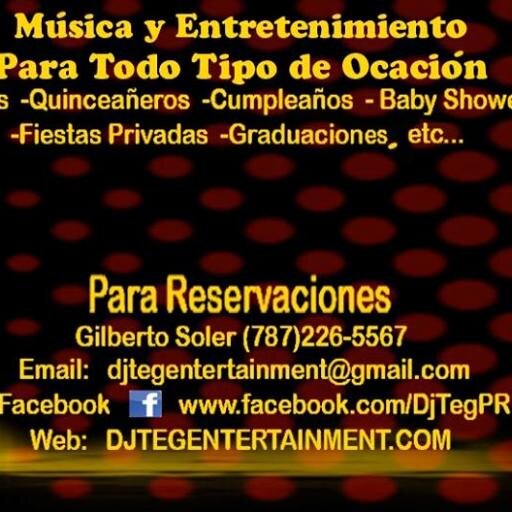 DJTegPR's profile picture. Servicios profesionales de DJ, Karaoke, luces, sonido y mas a toda la isla. Para reservaciones comunicate al (787)226-5567
