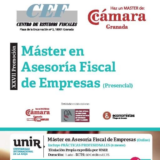 MÁSTER ASESORÍA FISCAL 26 años de experiencia. Colaboración de la Cámara de Comercio. Centro de Estudios Fiscales Granada Plaza de la Encarnación Nº 5 958295411