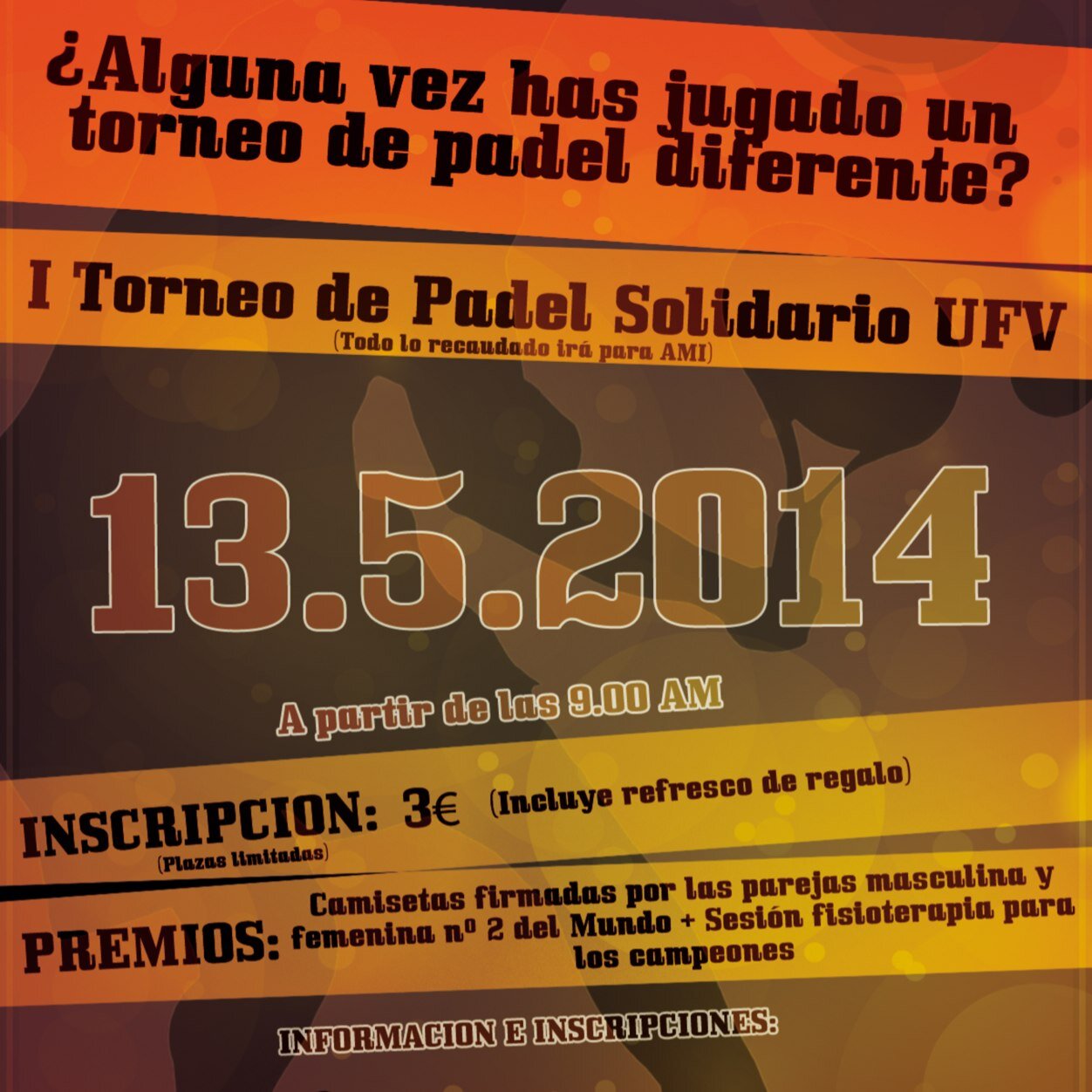 Torneo Solidario de Pádel que se realizará el 13 de mayo desde las 9:00 en las instalaciones deportivas de la UFV.