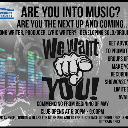 Avenues recording studios runs songwriting, vocal and music workshops. If you are interested in developing your talent get in touch