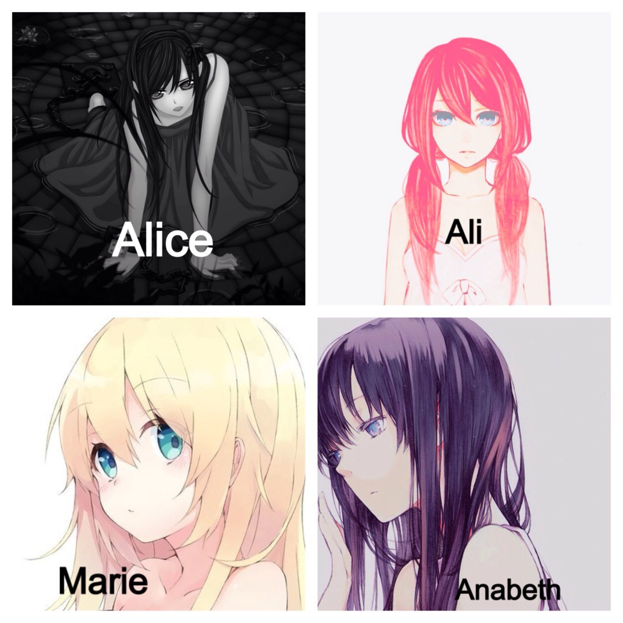 Anabeth #taken:@_hell_bound Alice: im weird #Taken Marie:im lost #Angel #Single Ali:#Single