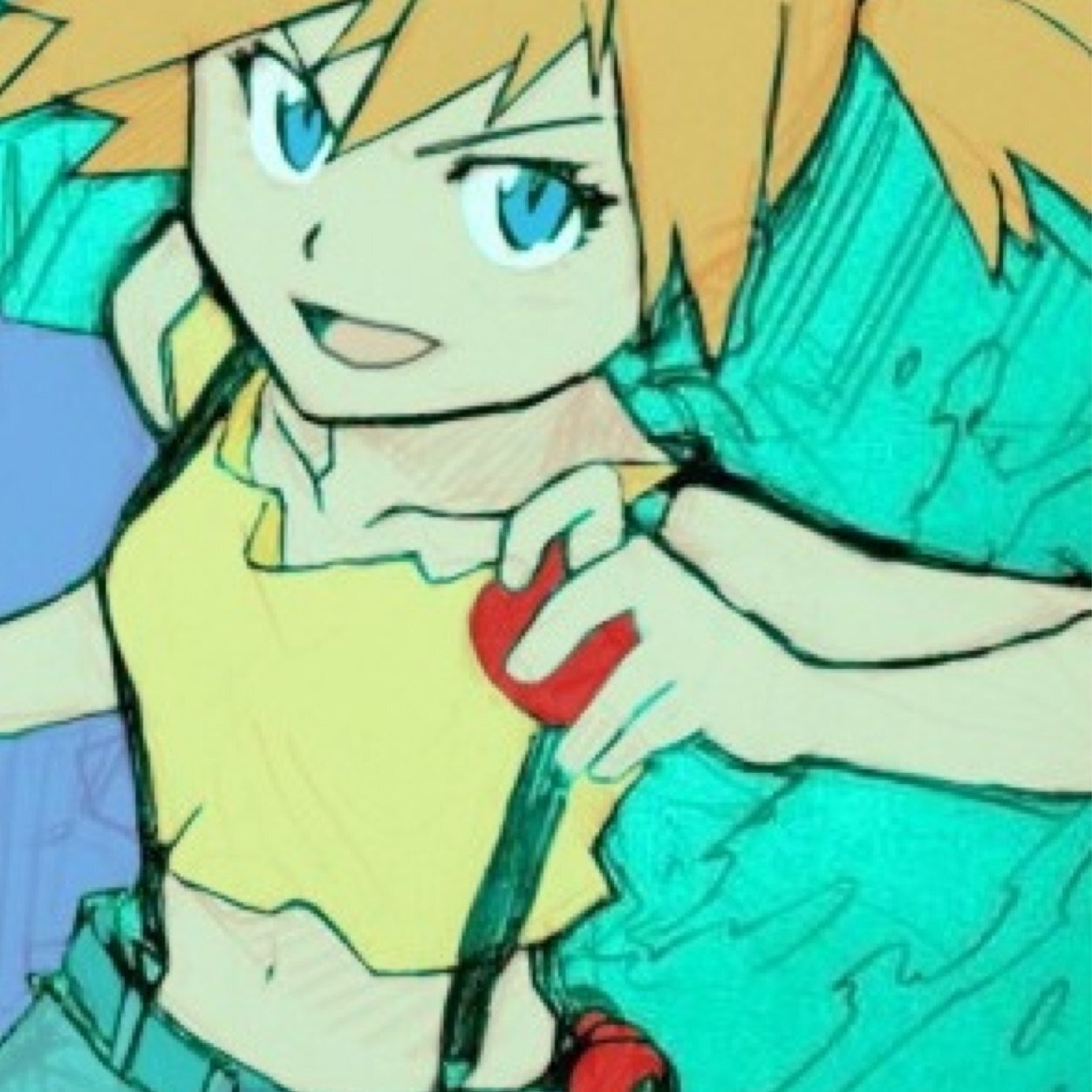 I'm Misty カスミ, the Cerulean City gym leader! I specialize in water-type pokemon and I'm the youngest of my sisters. B-bug Pokemon? Keep them away from me! [RP]