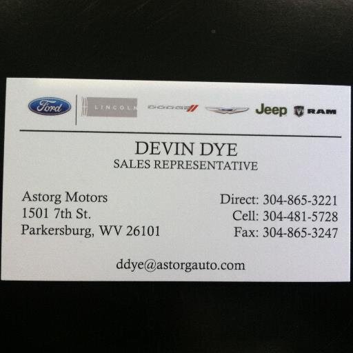 Newest man on the sales fleet at Astorg Dodge Jeep Chrysler Ram located at 1501 7th Street. Contact me at (304) 865-3221 or ddye@astorgauto.com