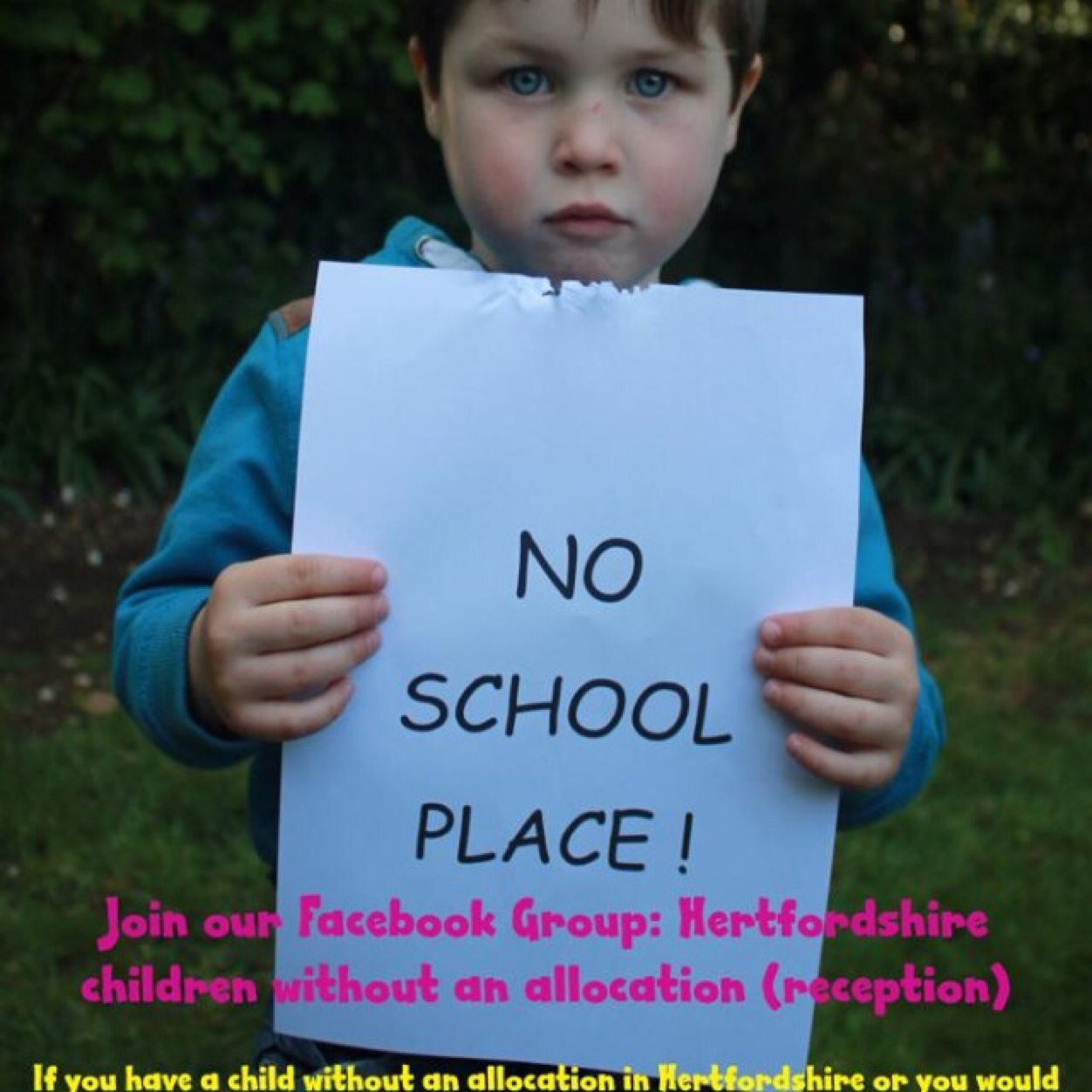 Currently 4 year olds that didnt get any school places for september 2014. Not allocated any of our four choices NOR any school. We need your support
