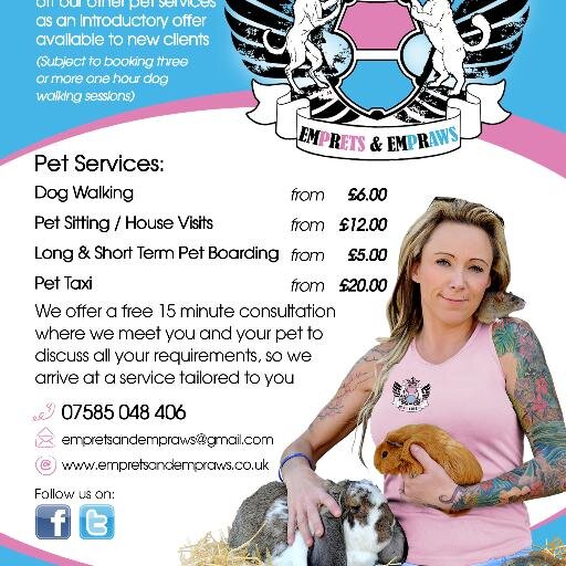 My name is Lisa and I run Emprets & Empraws pet care, a professional and dedicated dog walking and pet care service iI am fully registered and insured