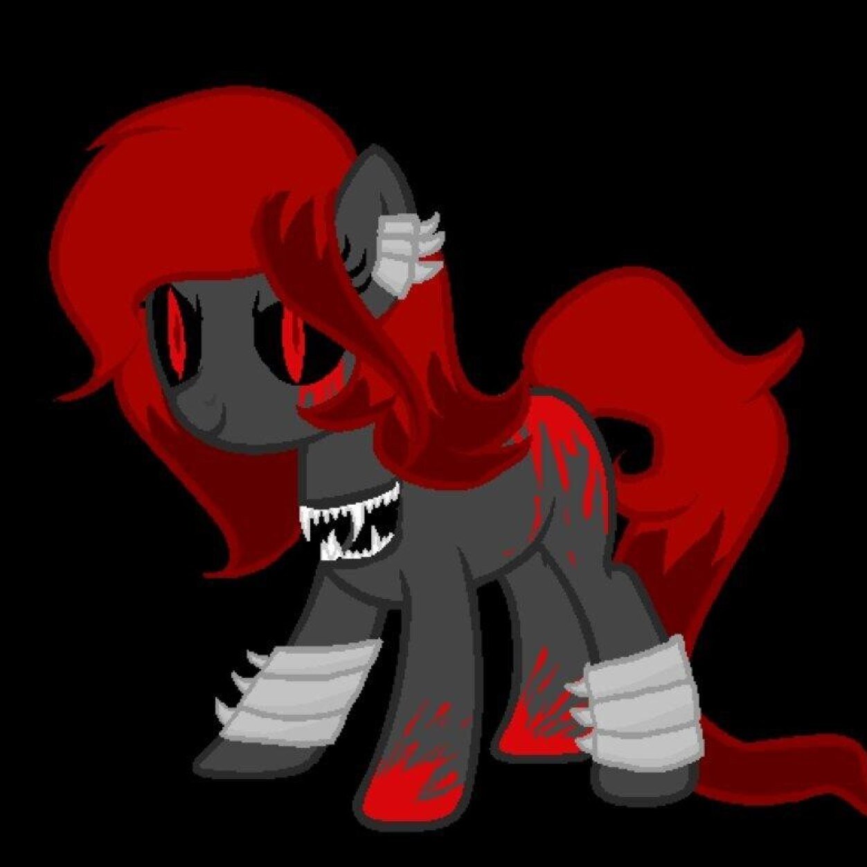 Im BloodShed a blood living demon mare who is daughter of BloodThirsty and also wants some pony to help me...with soemthing (single)