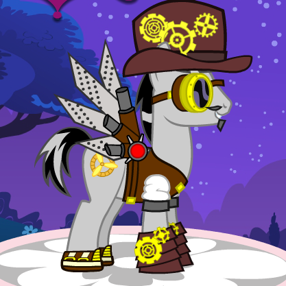 mlp_SteamGear's profile picture. Steam engineer pony with self made wings. Works the boiler room and Maintenance at the Castlebaury. Has a workshop for side jobs.