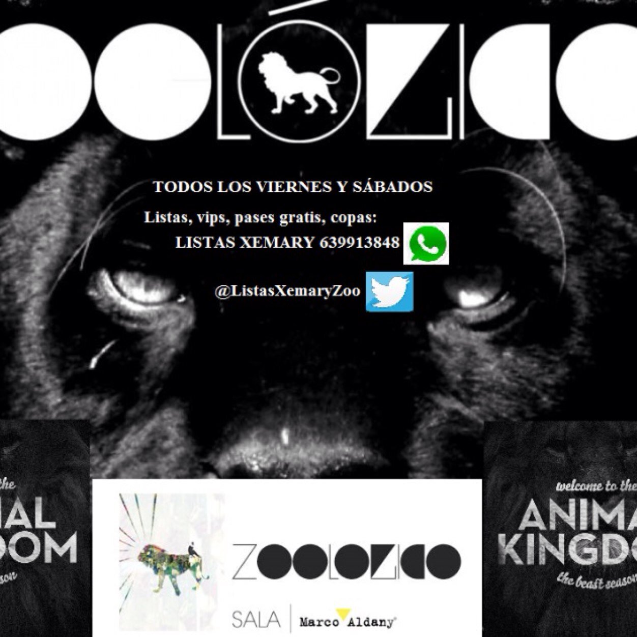 Relaciones Públicas en Zoológico Club/Sala Marco Aldany. Listas/Pases gratis/Copas : Whatsapp: 639913848
http://t.co/fSRO3u82tw