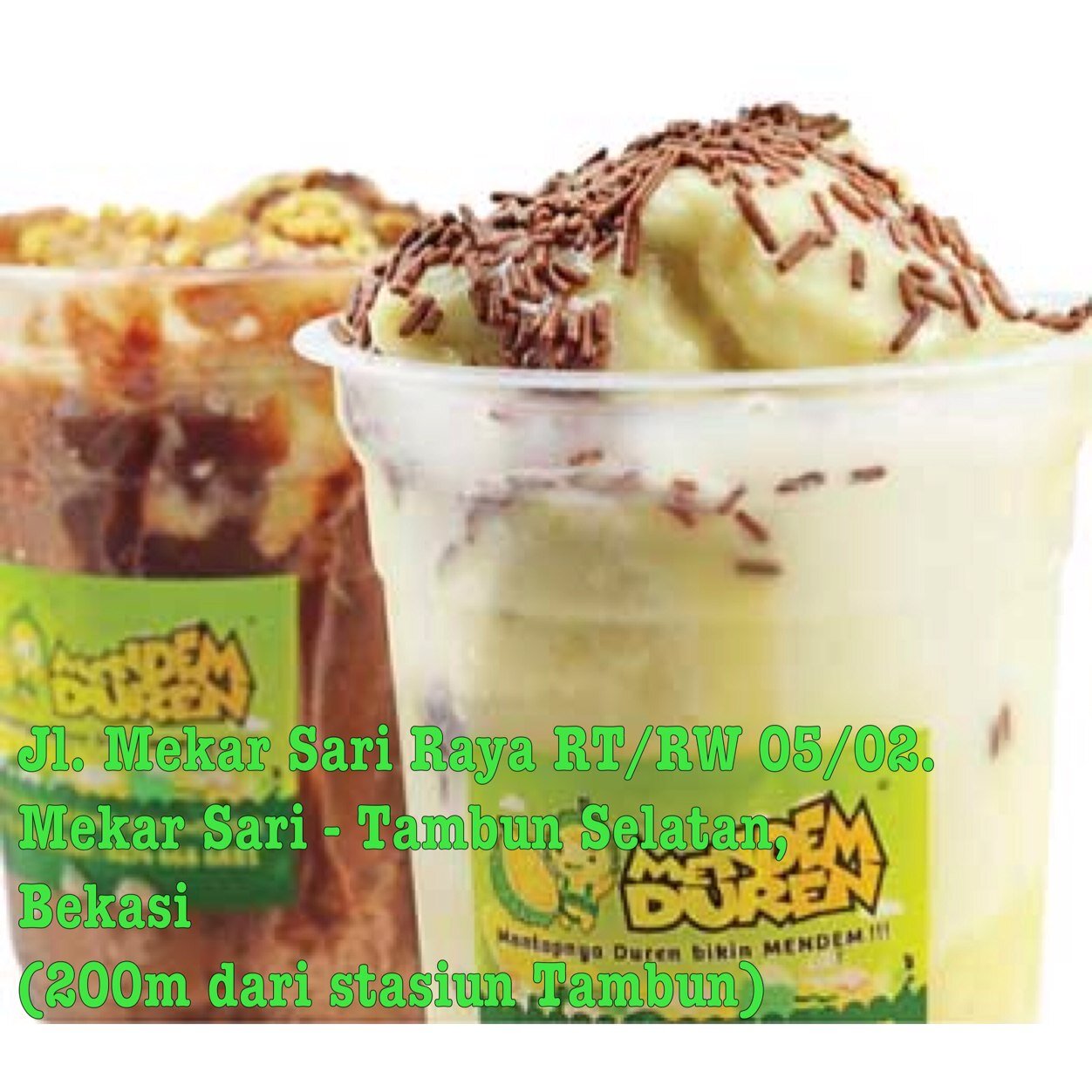 Kuliner olahan durian asli! 1 CUP=1/2 BUAH DURIAN. KETAGIHAN BUKAN TANGGUNG JAWAB KAMI! Info mitra: imawanrons@gmail.com Jl. Mekar Sari - Tambun Selatan.