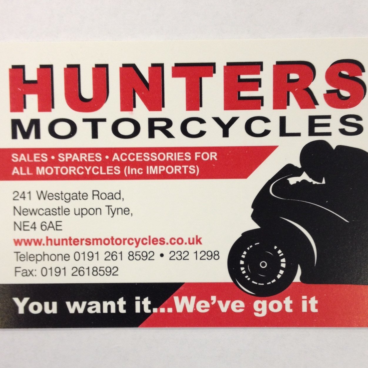 HuntersMCycles's profile picture. We are a motorcycle spares dealer on Westgate Road Newcastle Upon Tyne. trading since 1977 please contact us for all your motorcycle spares and accessories.