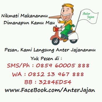 Anter Jajan adalah layanan titip & anter jajanan apa aja di daerah Cilegon. Males keluar utk jajan? Anter Jajan siaaapp beliin & anterin ke tempatmu! ;)