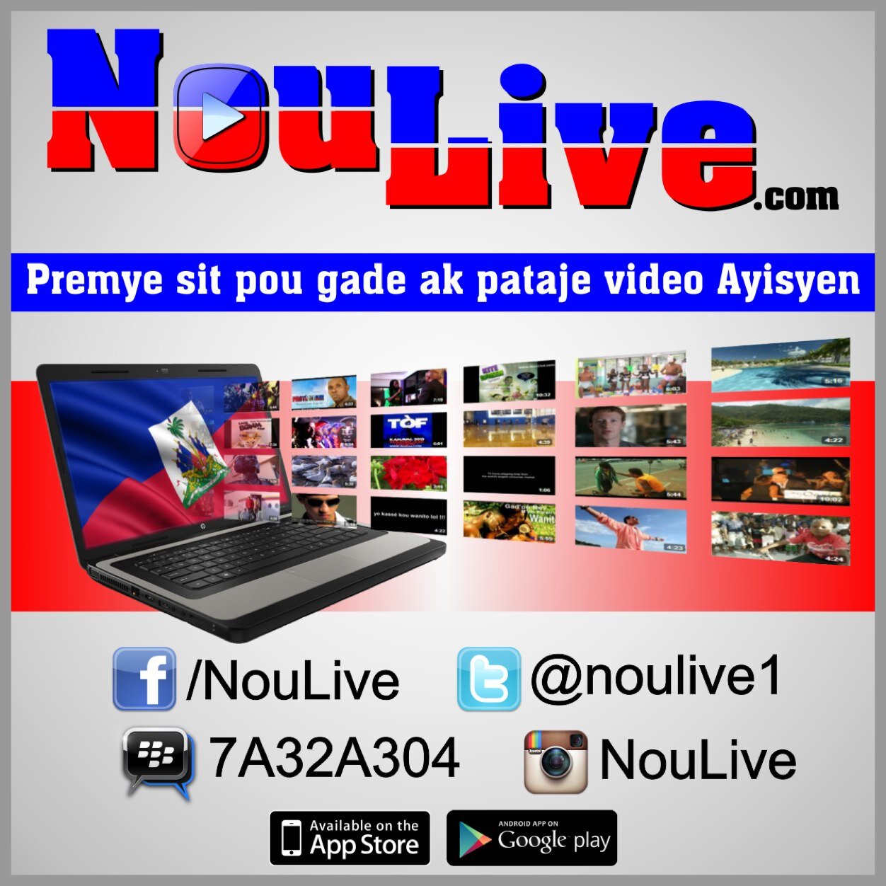 NouLive.com 1er sit ayisyen pou gade ak pataje video tout kategori: Musique, Actualités, Sport, Education, Cinéma, Culture et Tourisme, etc. BBPIN: 29DAD927