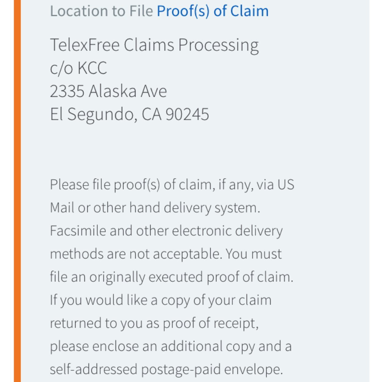 Iniciativa Formada para la gestion de Llenado, Envio y Seguimiento de los reclamos hechos respecto al caso de banca rota TelexFree, LLC case#: 14-40987