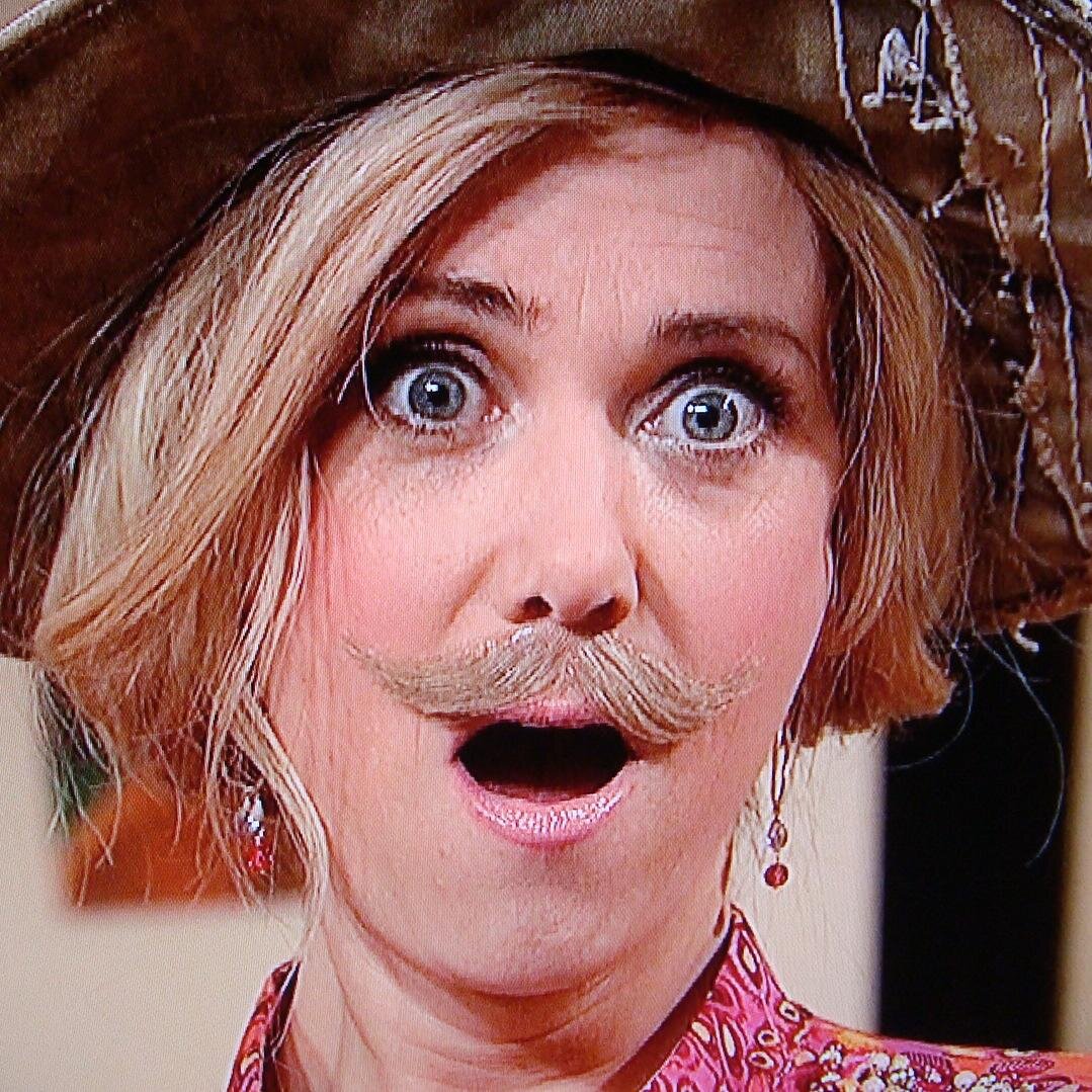 More mustaches in show biz. 
Kristen Wiig & I go way back. Impersonating stachioed men left & right & left again.