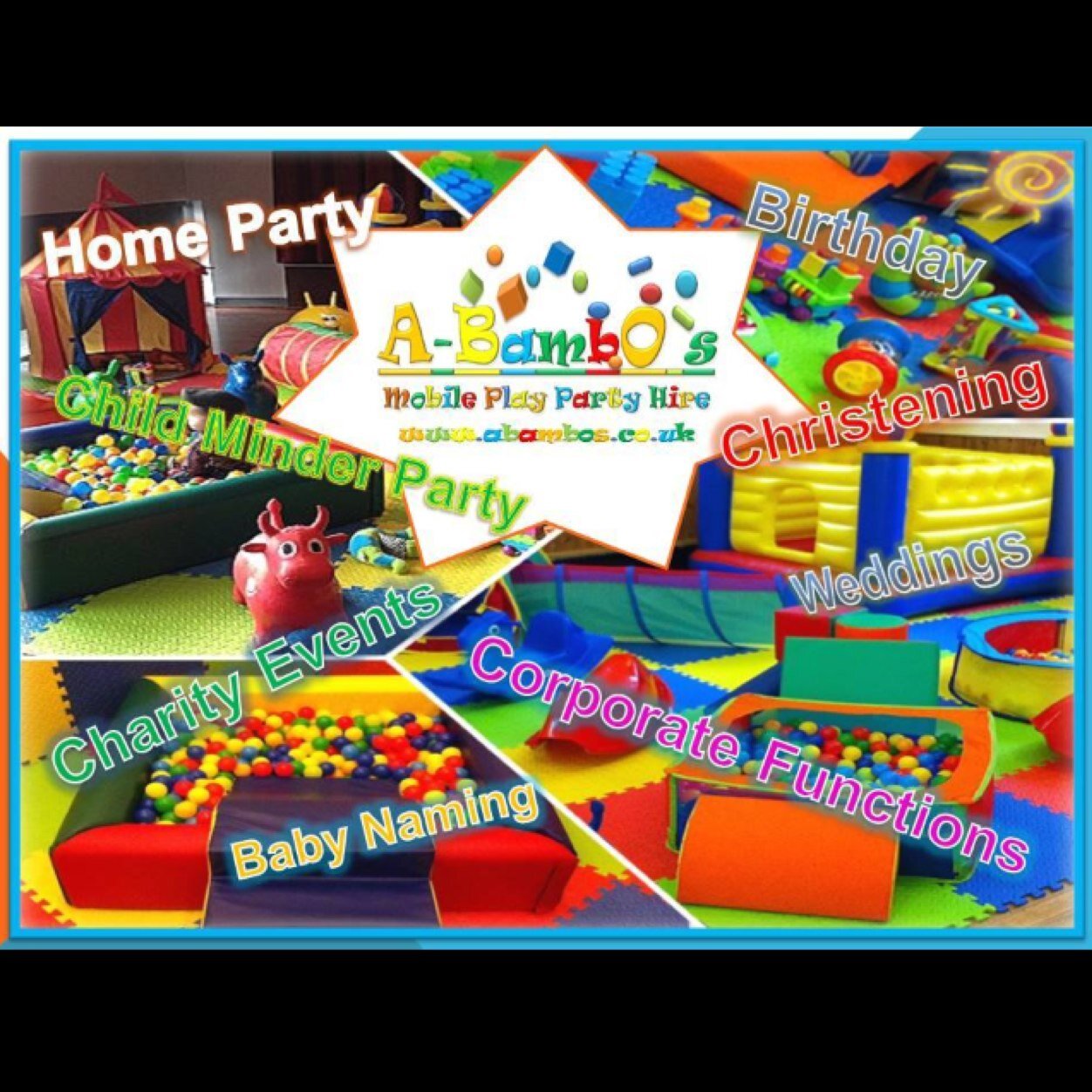 Welcome to A-BambO's. Based in Tameside, Lancashire, We offer childrens play party packages for hire throughout the NorthWest.