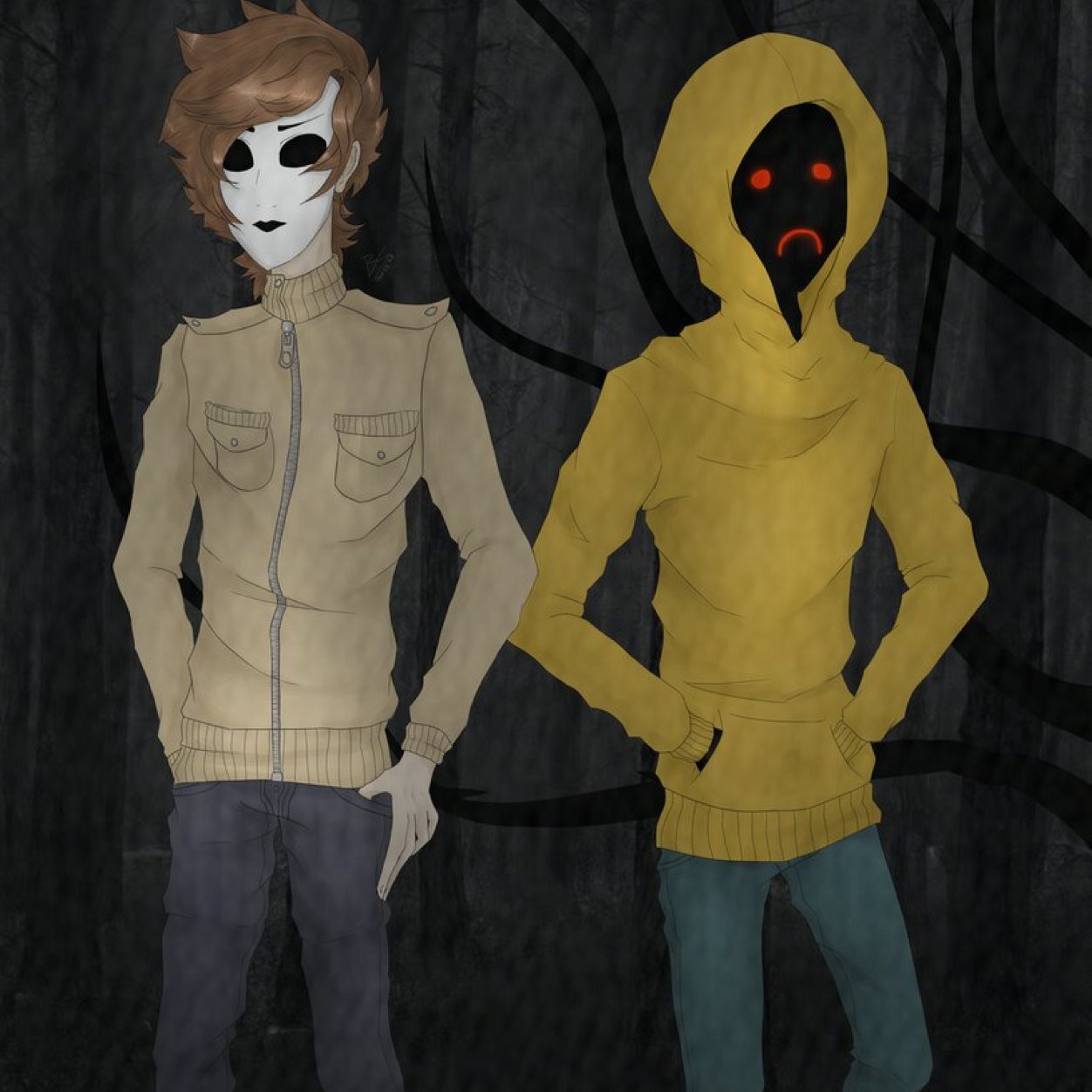 Hoody: It's Hoody and Masky! We'll bring horror you wont believe!
Masky: Ain't no cameras here, so that means you better leave! //Hoody: #Single//Masky: #Single