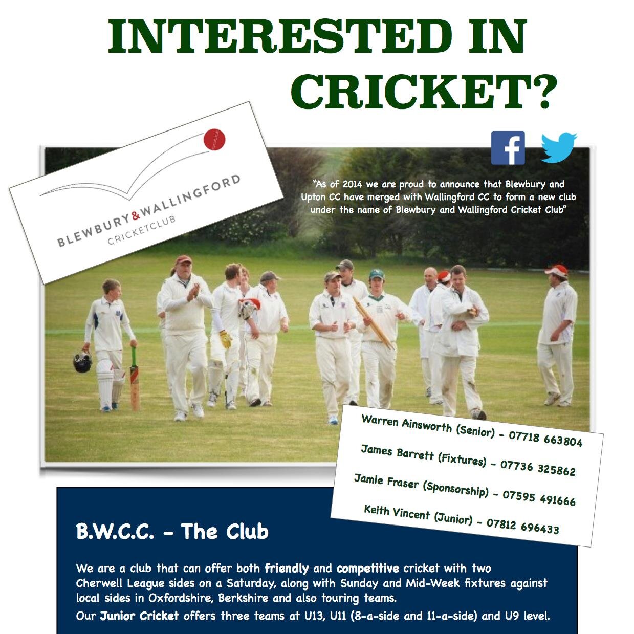 WallingfordCric's profile picture. The official Twitter page of Blewbury and Wallingford Cricket Club. First XI Cherwell League Div 4 and Second XI Cherwell League Div 8.