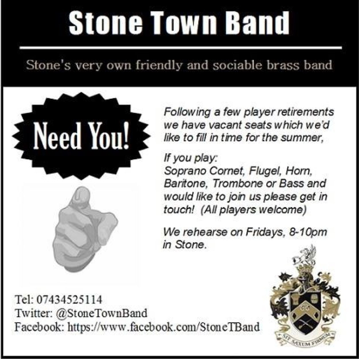 Friendly brass band in Stone, Staffs. We rehearse Fridays 8-10pm - come join us! Tel: 07768 781159 or 01782 644088 for more info. Tweets by @rachie_b_83