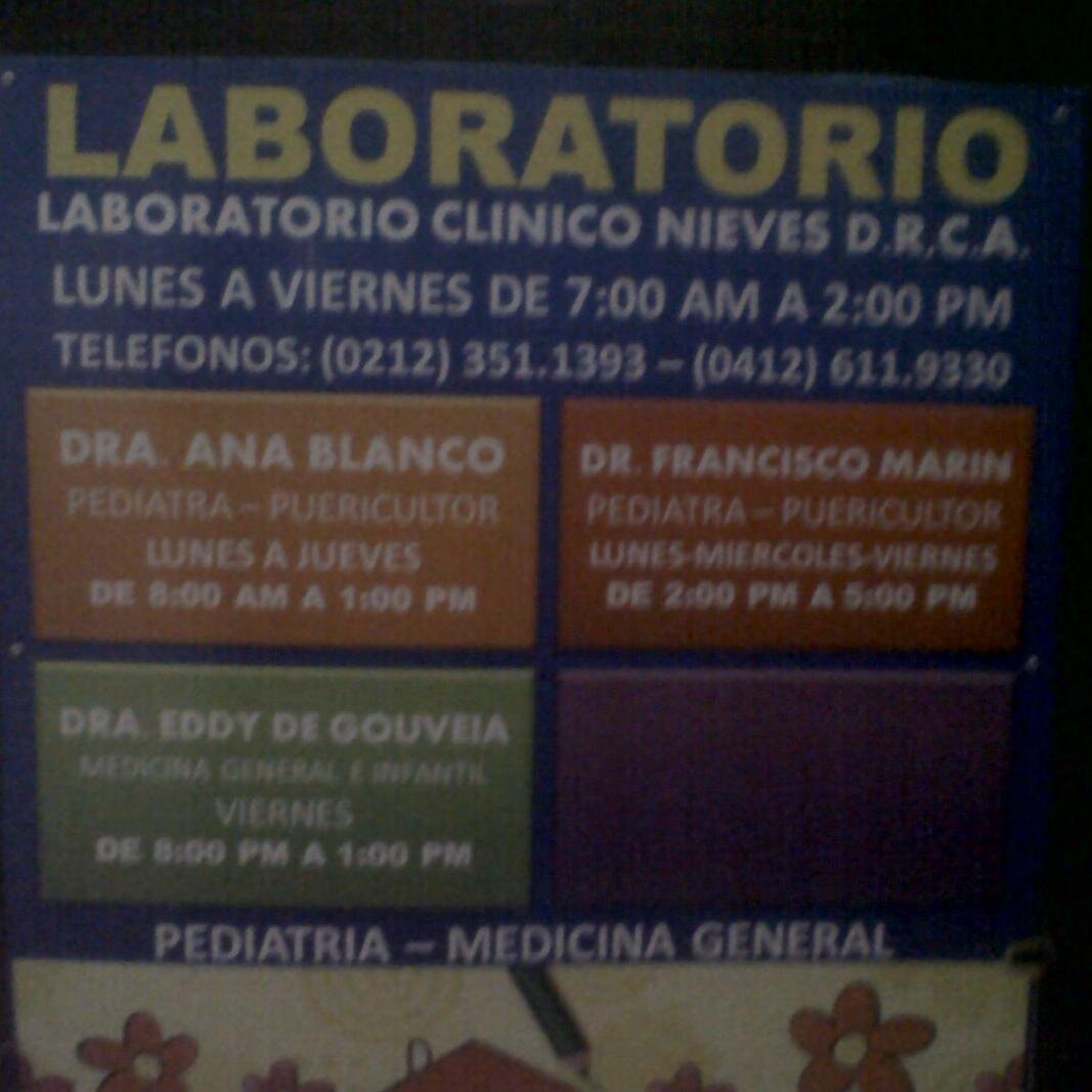 LaboratorNieves's profile picture. Av. El Ejercito, Edif. Fecla, piso 1, apto 2. En frente de la Universidad Maritima del Caribe. Catia La Mar, Edo. Vargas.
