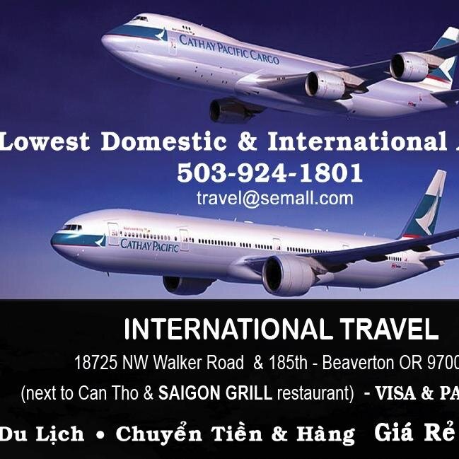 Corporate Welcome!Lowest fares to Vietnam, China, Lao, Cambodia, Thailand, Philippine, Australia..more. Do Visa: Vietnamese,Chinese,Australia. Speak Viet./Eng.