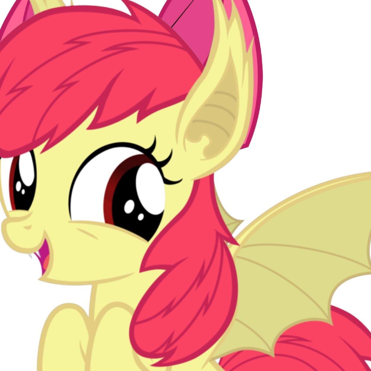 Ah'm @mlp_Applebat's lil' sis. And the leader of th' Bat-Color Crusaders, tryin' ta find my Bat-Color. Also, don't call me little, Ah'm a big Bat!