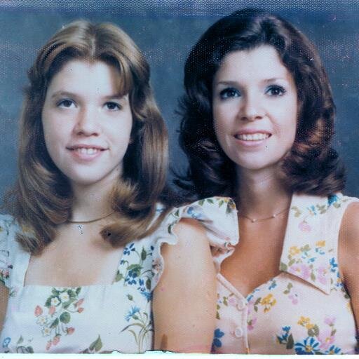 Profile 1975 w/sister Brenda (on left). Header taken for my 60th (2012) in Colorado. Brian & Allison could not attend so a life-size cutout was made. MY FAMILY.