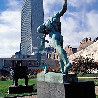 IIT KGP. ‘They will beat their swords into plowshares and their spears into pruning hooks. Isaiah 2:4’ inscribed on a statue at UN building.