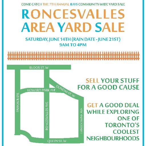 The Roncesvalles Area Yard Sale (RAYS) official twitter.  

                   RAYS 2014 - Saturday June 14 (rain date = June 21)