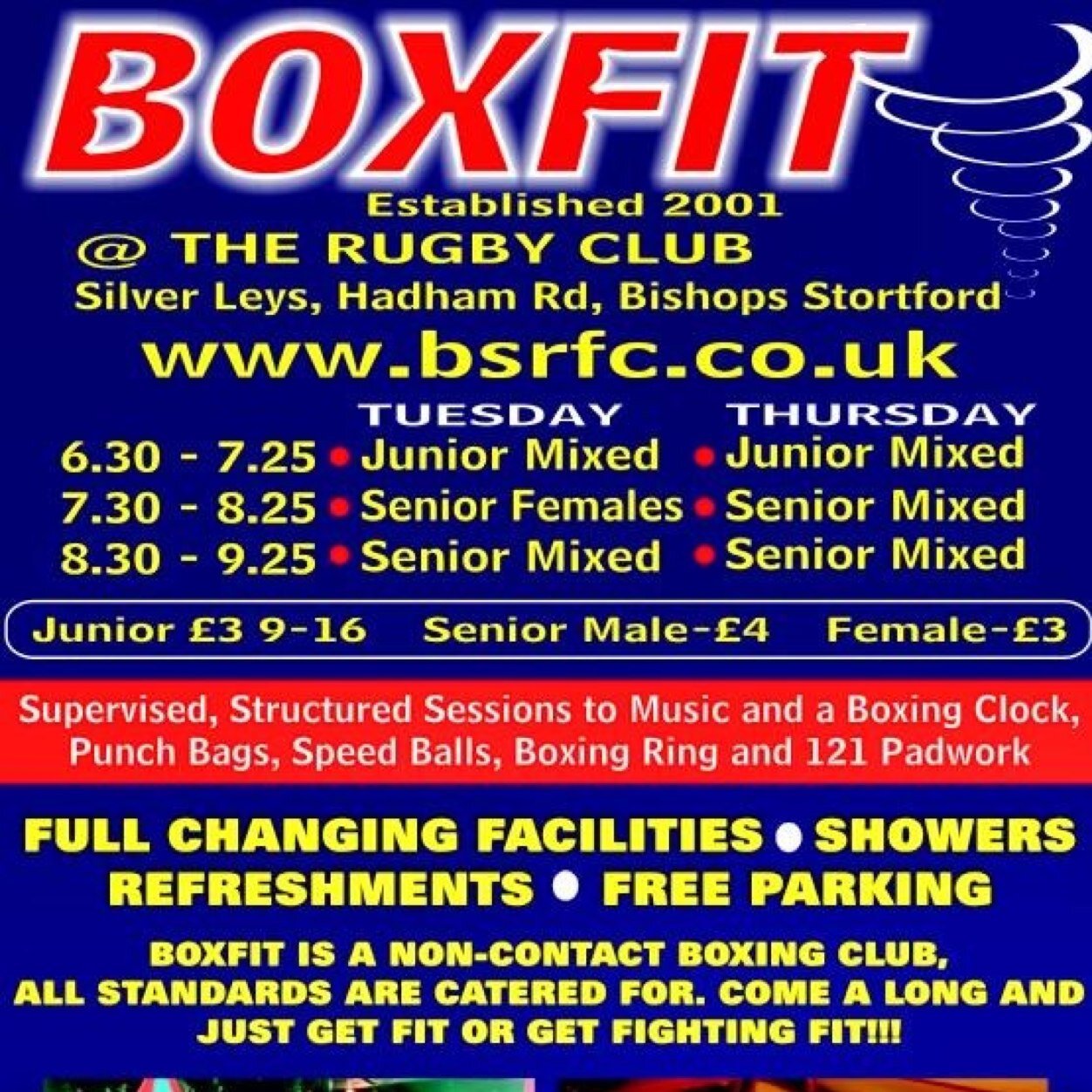 • Boxfit is a non-contact boxing club • All standards are catered for • Come along and just get fit or get FIGHTING FIT! • Call now for more info: 07989438422