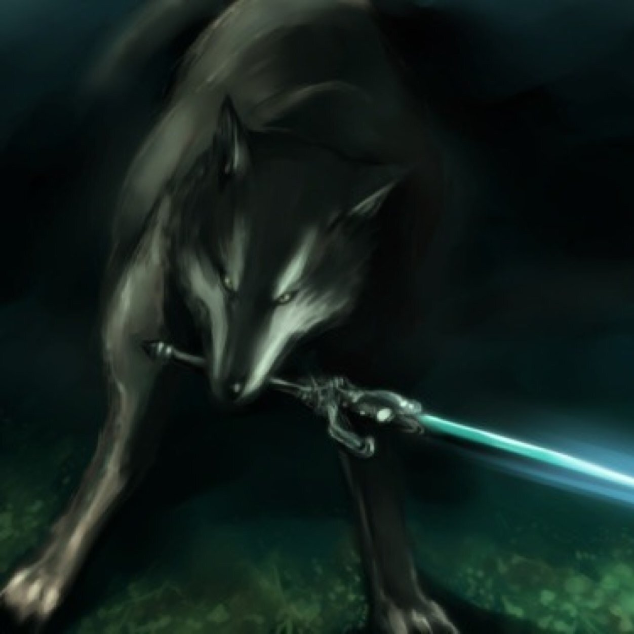 A great grey wolf, hoping only to defend its master at all costs.