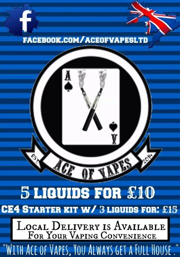 Electronic cigarettes 
E liquids and accessories 
with ace of vapes you always get a full house