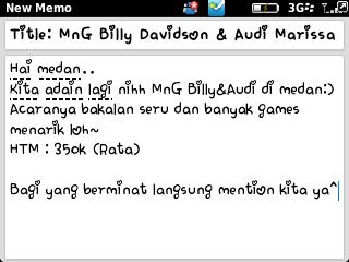 haii. berminat MnG BillyDavidson dimedan?mention ato cek fav kita ya :)