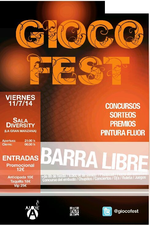 rap+musica electronica barra libre regalos concursos..contacto: giocofest@gmail.com