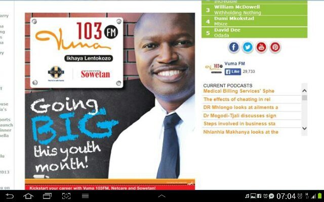 Vuma 103 FM EminiBebade12-3pm WeekDays/Email linda@vumafm.co.za