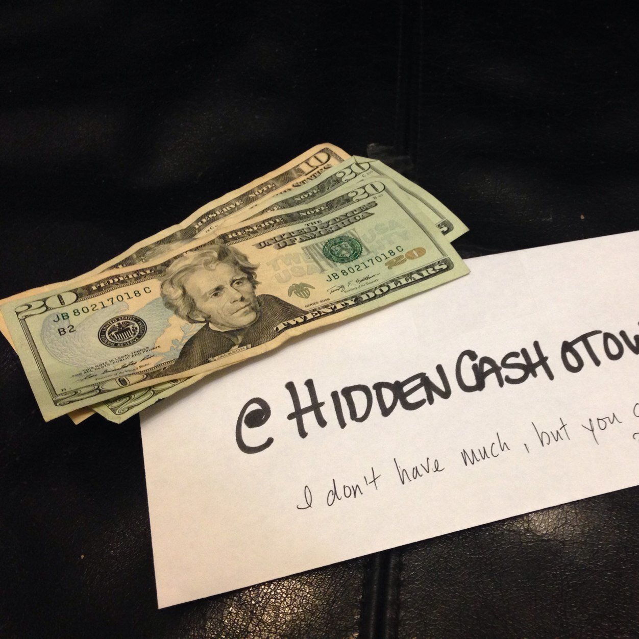 Average working guy randomly paying it forward as much as possible. Inspiration is contagious. Tweet pic with your find. #HiddenCashOtown