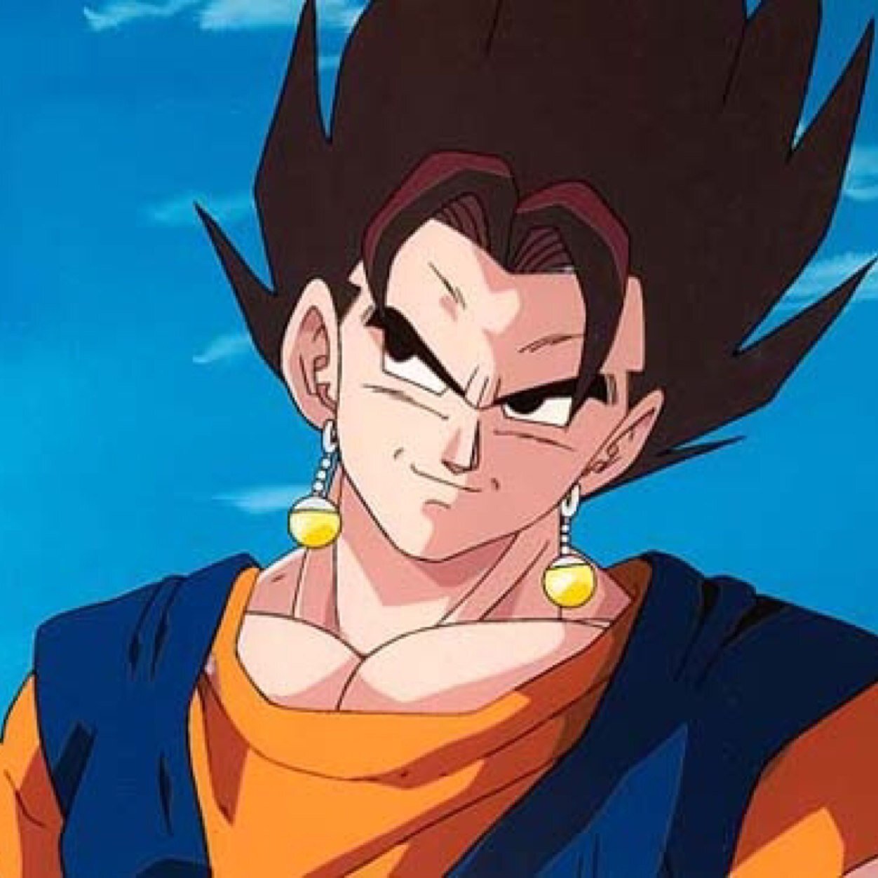 Vegito here, potara earing fusion result of Vegeta and Goku, most powerful DBZ character, piss me off and i'll go Super Vegito, #DBZ