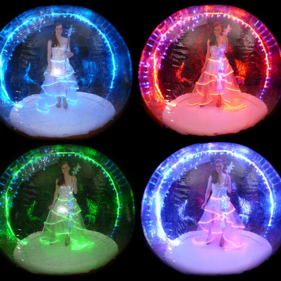 LED cellist in an LED bubble available for live events internationally.