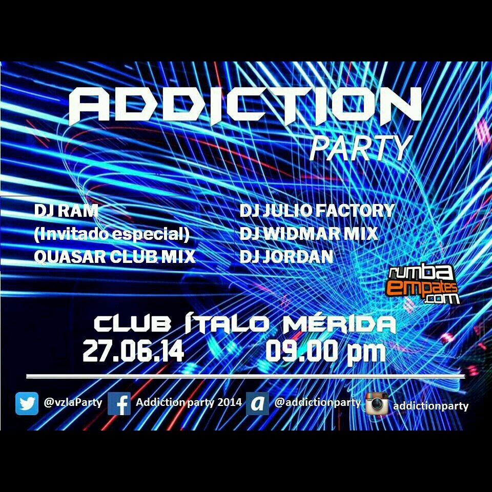 27 de Junio  Disfruta de una verdadera rumba 
Club Italo Mérida ADDICTION PARTY
 http://t.co/2N4Kwcx0qZ